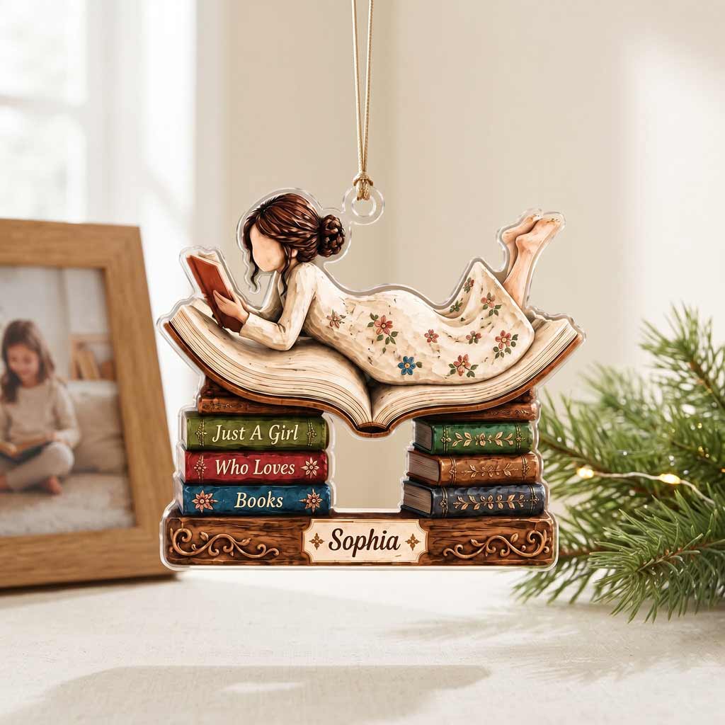 Just A Girl Who Loves Books Custom Name Book Lover Reader Acrylic Ornament