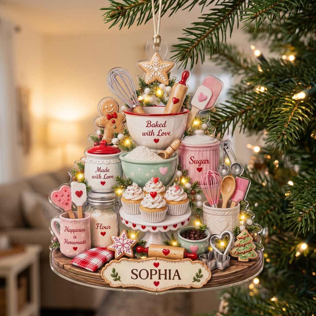 Baked With Love Christmas Baking Kitchen Custom Name Baker Gift for Mom Acrylic Christmas Ornament