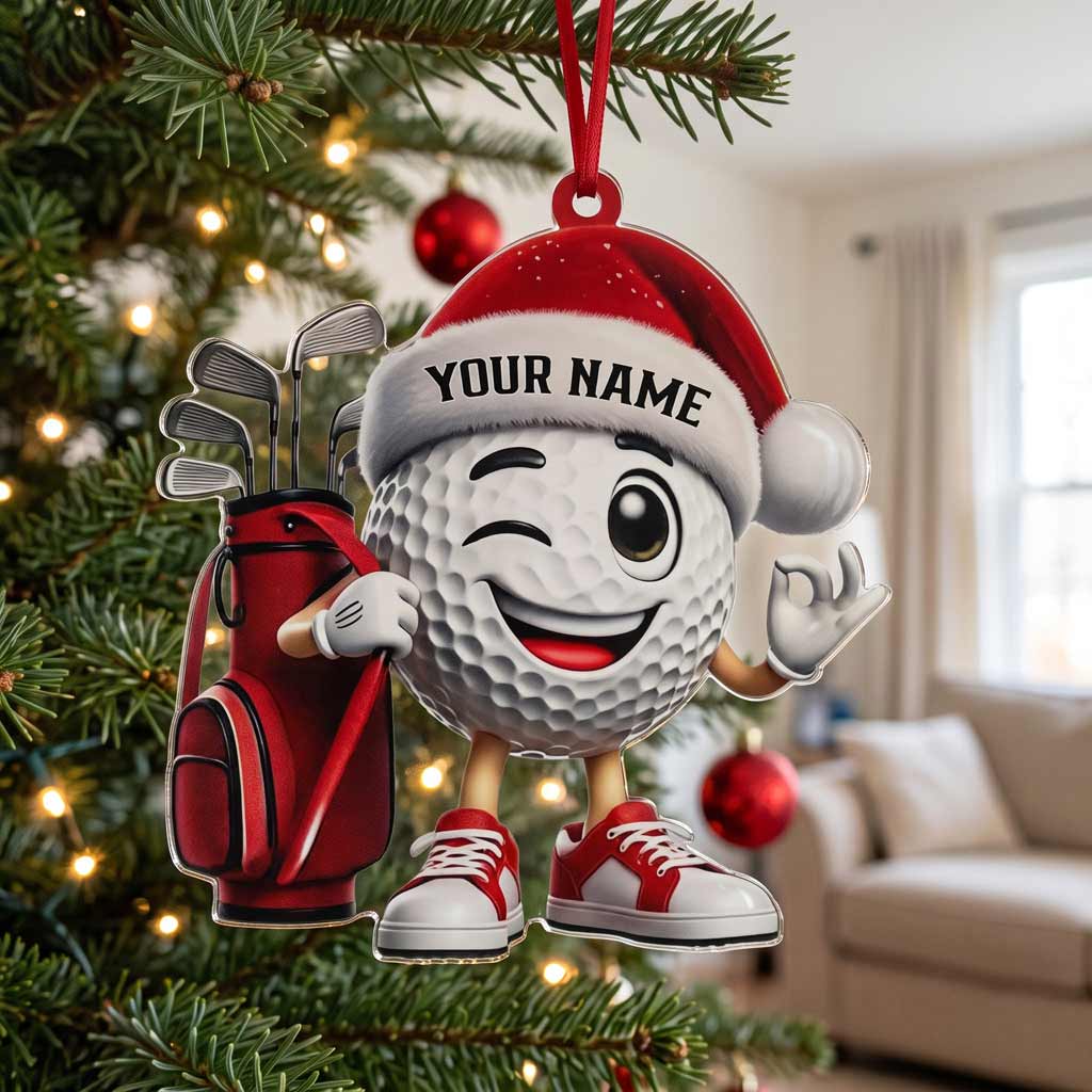 Winking Santa Golf Ball With Golf Clubs Custom Golf Lover for Golfer Acrylic Ornament