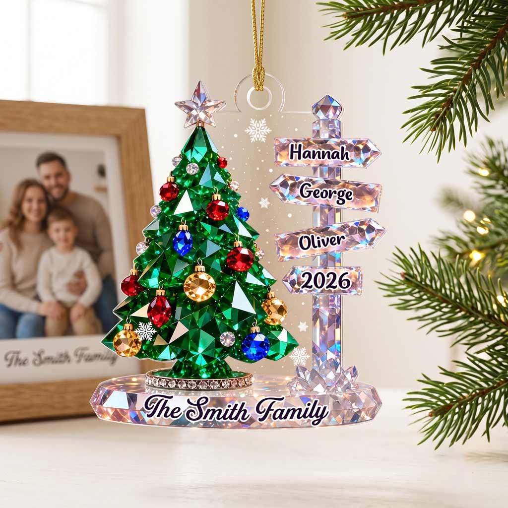 Crystal Christmas Tree Family Signpost Custom Family Name Kids Names 2026 Family Acrylic Christmas Ornament