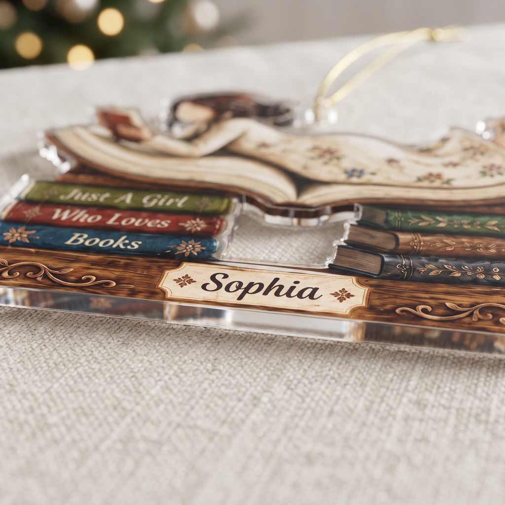 Just A Girl Who Loves Books Custom Name Book Lover Reader Acrylic Ornament