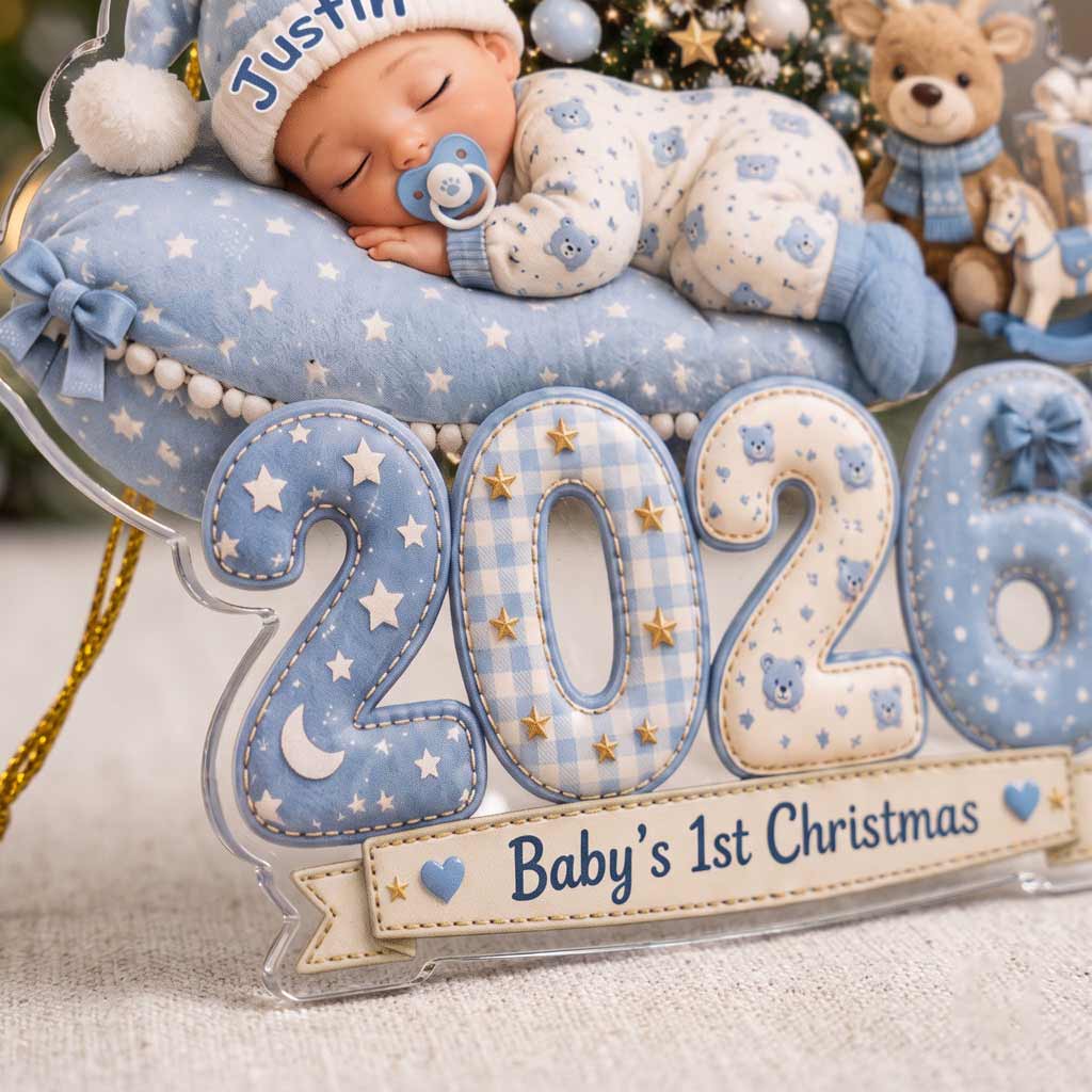 Baby's First Christmas 2026 Teddy Bear Custom Name Newborn Christmas Keepsake Acrylic Christmas Ornament