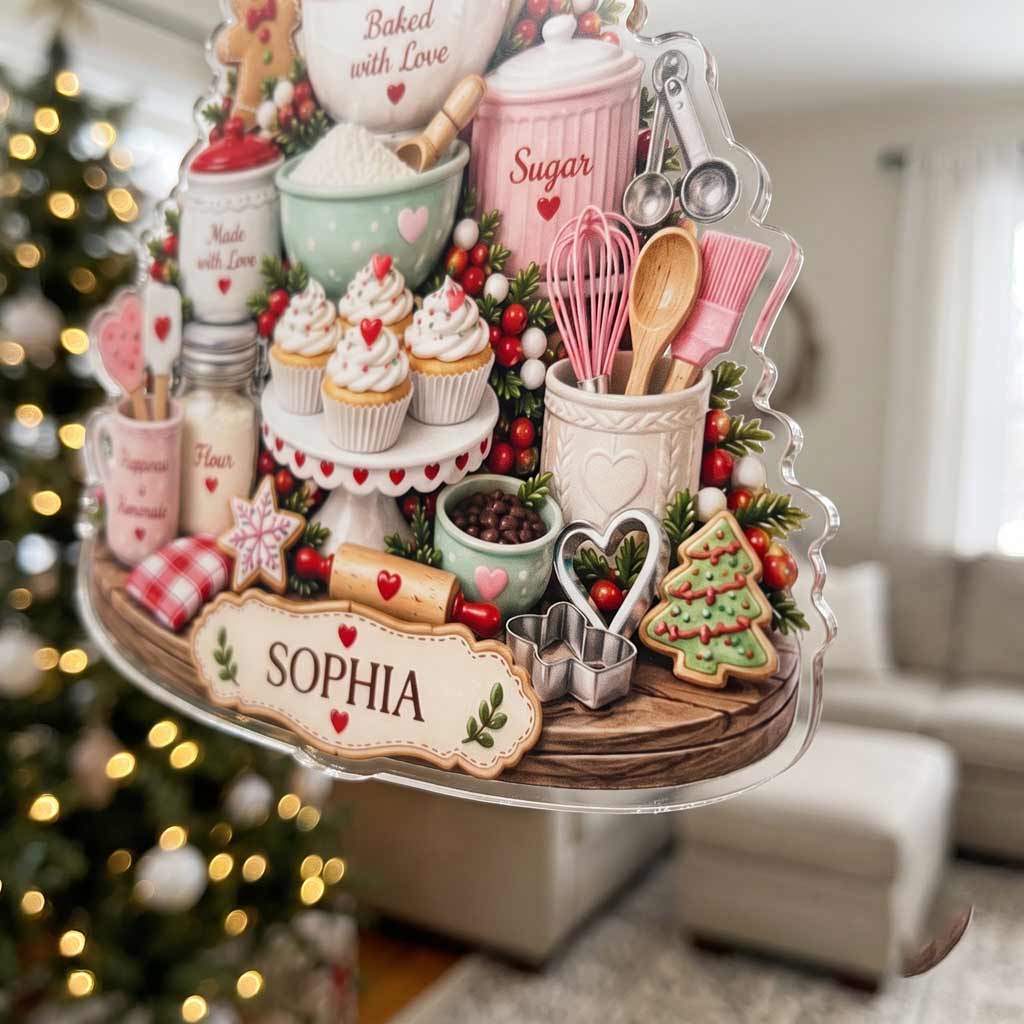 Baked With Love Christmas Baking Kitchen Custom Name Baker Gift for Mom Acrylic Christmas Ornament
