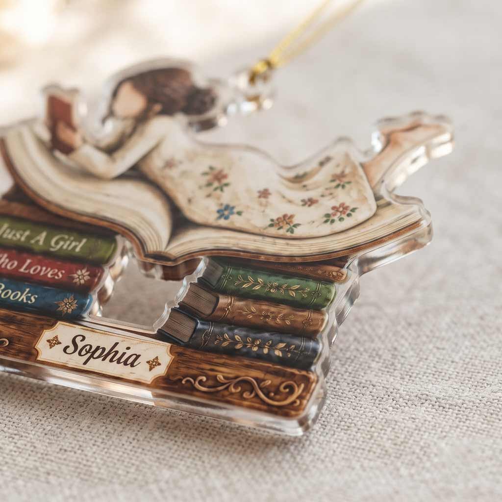 Just A Girl Who Loves Books Custom Name Book Lover Reader Acrylic Ornament
