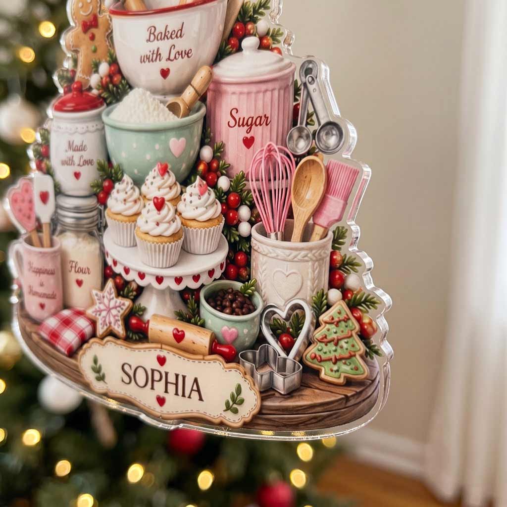 Baked With Love Christmas Baking Kitchen Custom Name Baker Gift for Mom Acrylic Christmas Ornament