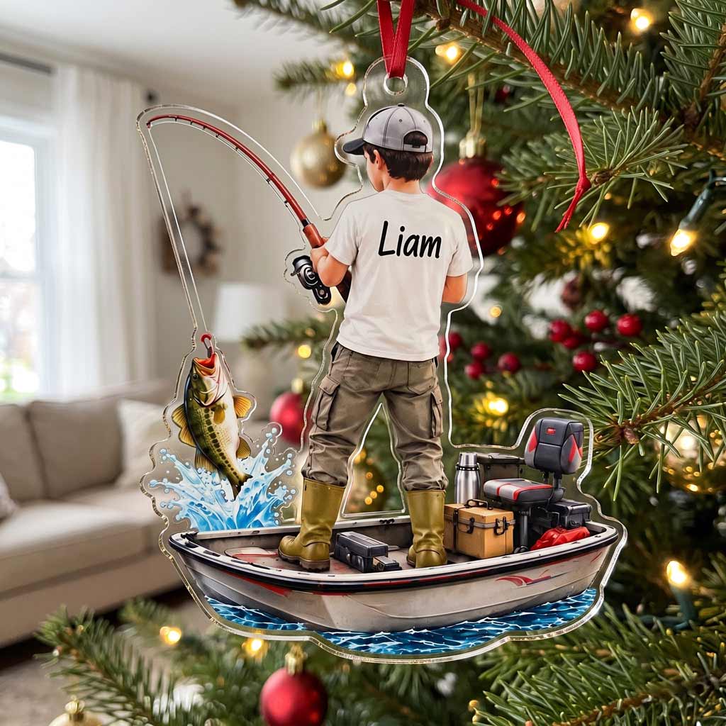 Bass Fishing On A Boat Custom Name Fishing Lover Gift for Son and Dad Acrylic Ornament