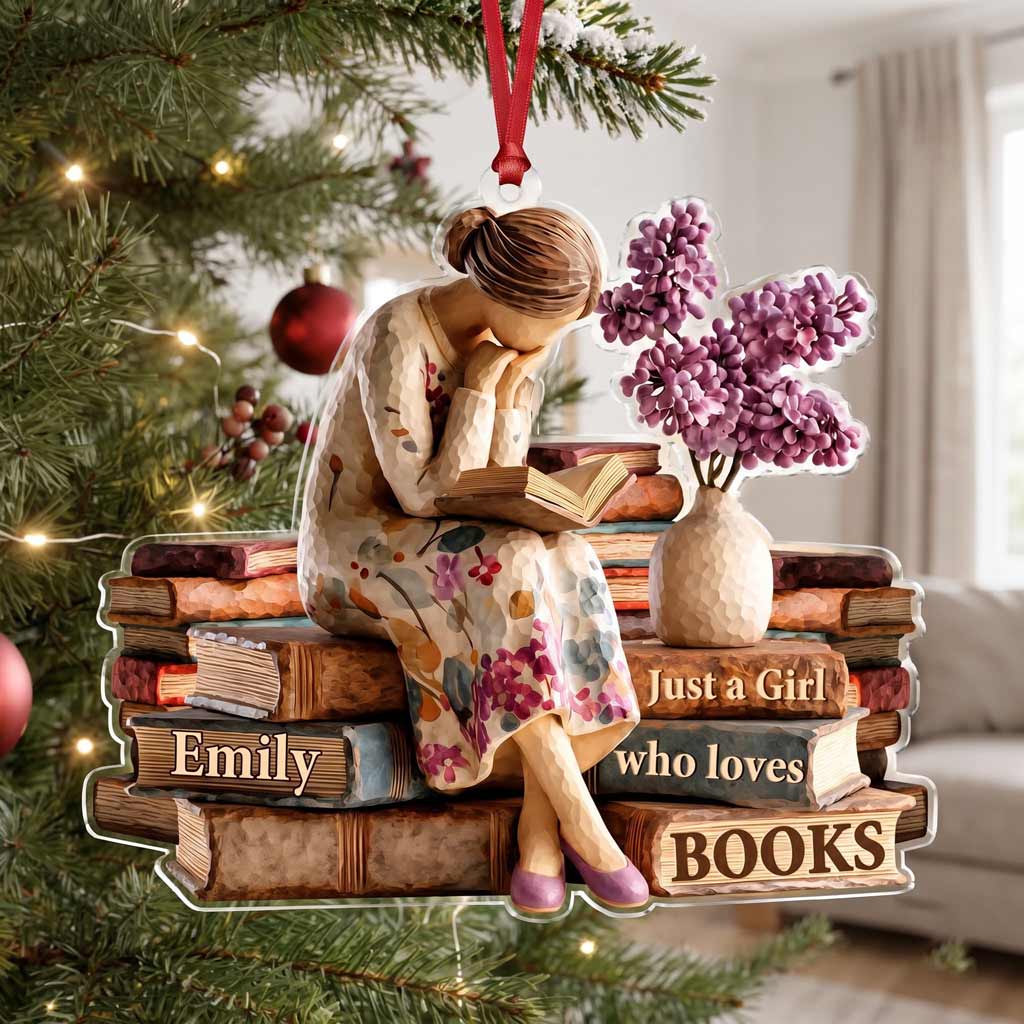 Just A Girl Who Loves Books Custom Name Female Reader Book Lover Acrylic Ornament