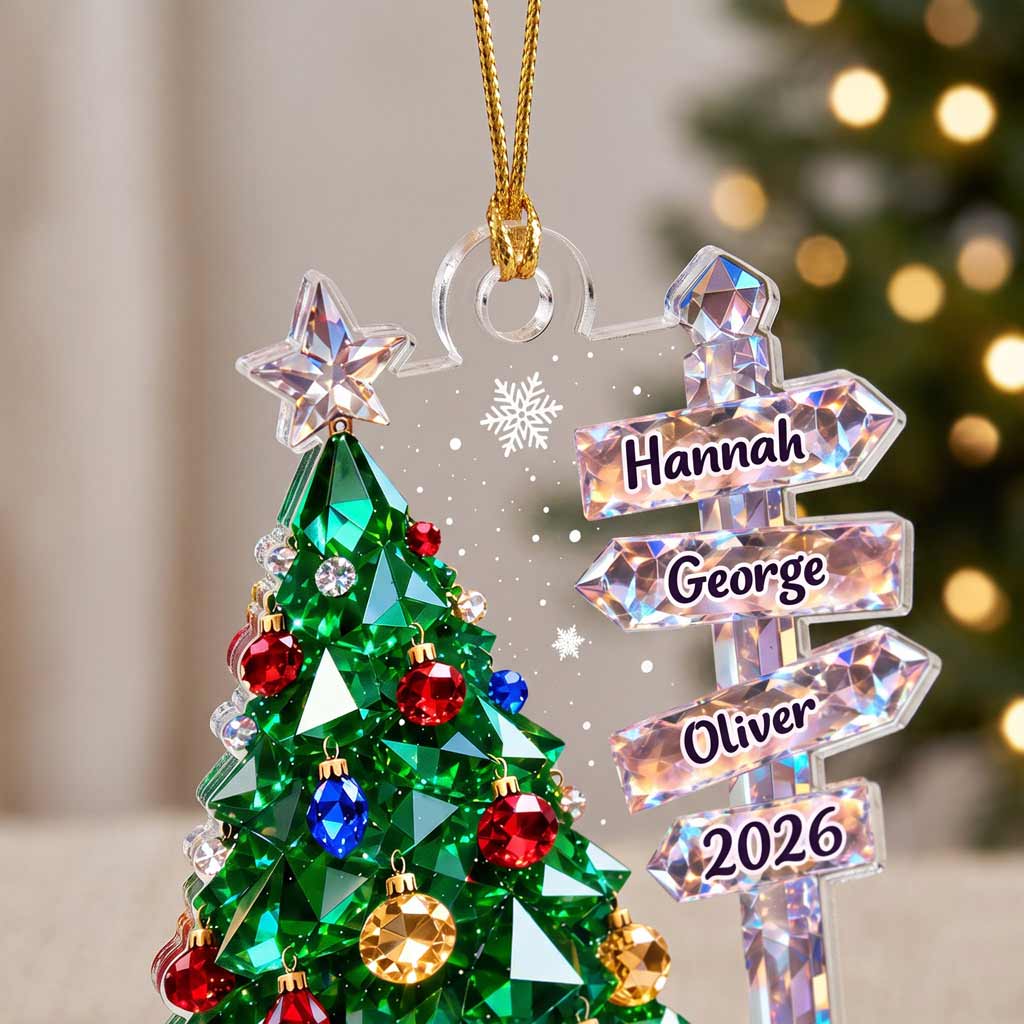 Crystal Christmas Tree Family Signpost Custom Family Name Kids Names 2026 Family Acrylic Christmas Ornament