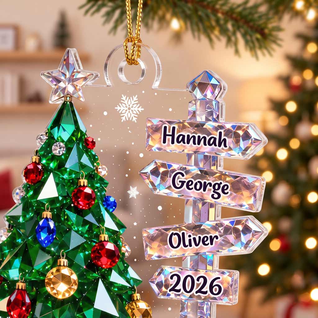 Crystal Christmas Tree Family Signpost Custom Family Name Kids Names 2026 Family Acrylic Christmas Ornament