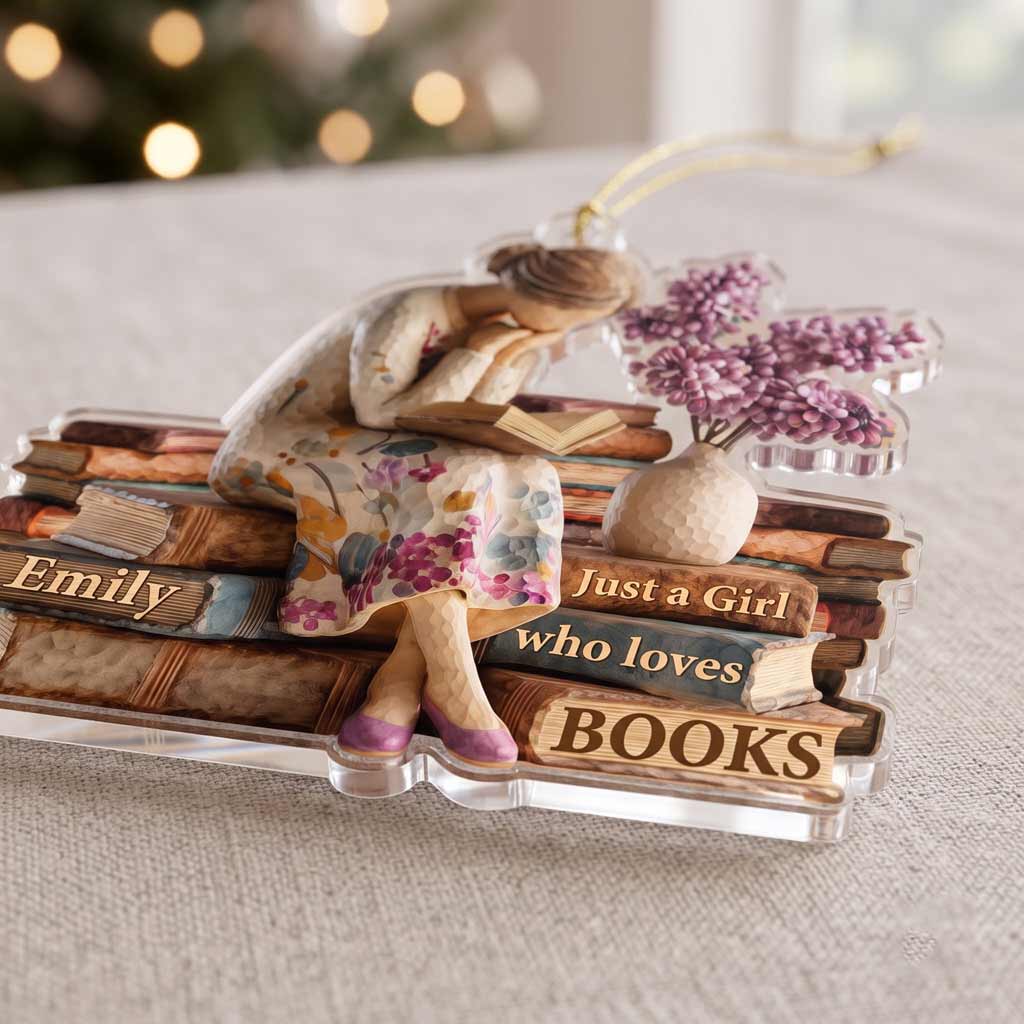 Just A Girl Who Loves Books Custom Name Female Reader Book Lover Acrylic Ornament