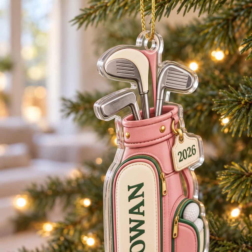 Pink Golf Bag 2026 Custom Name Golfing Gift for Women Golf Lover Acrylic Christmas Ornament