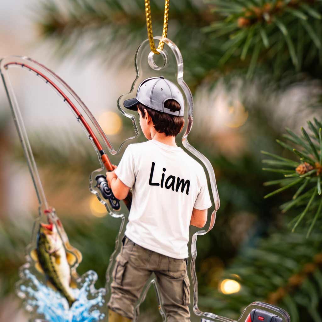 Bass Fishing On A Boat Custom Name Fishing Lover Gift for Son and Dad Acrylic Ornament