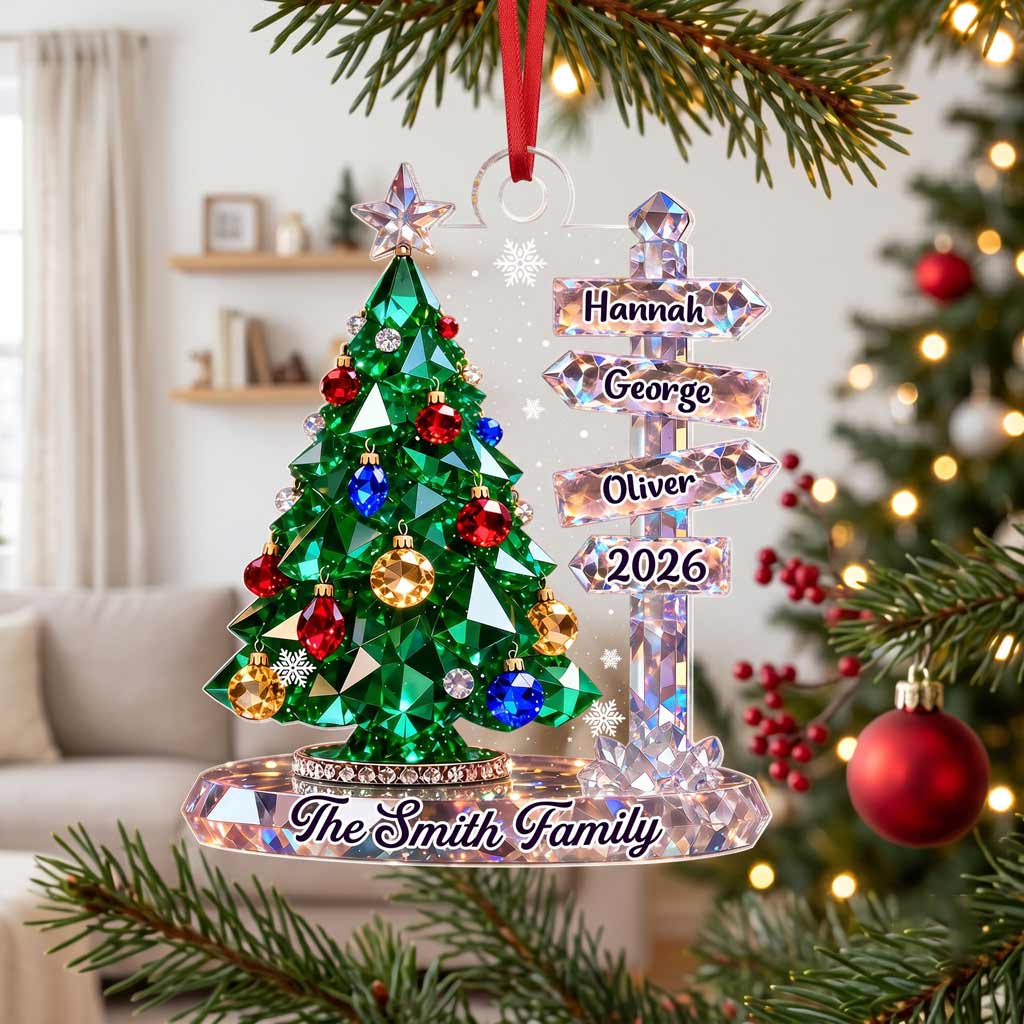 Crystal Christmas Tree Family Signpost Custom Family Name Kids Names 2026 Family Acrylic Christmas Ornament