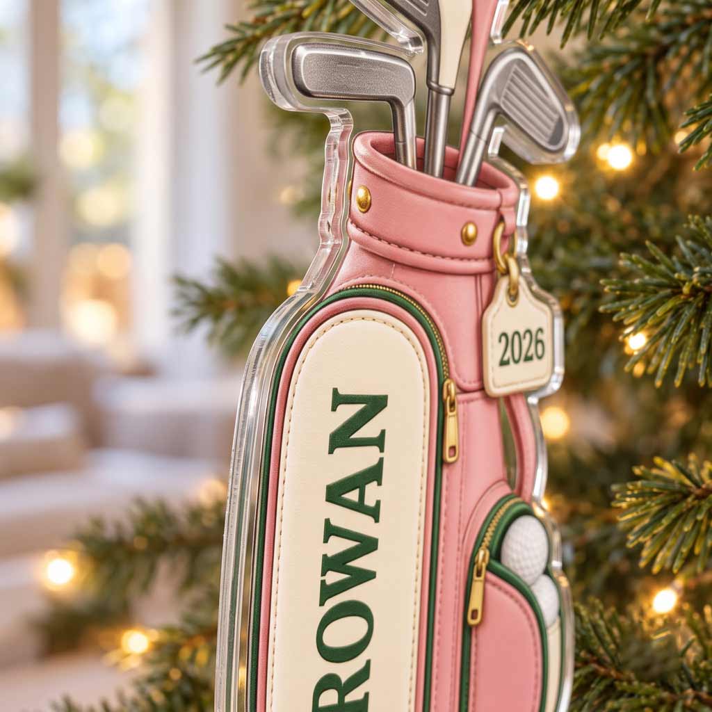 Pink Golf Bag 2026 Custom Name Golfing Gift for Women Golf Lover Acrylic Christmas Ornament