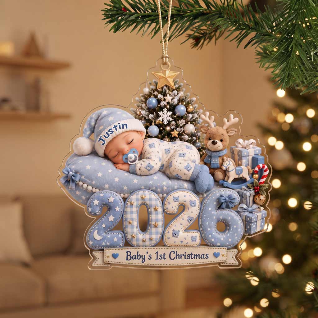 Baby's First Christmas 2026 Teddy Bear Custom Name Newborn Christmas Keepsake Acrylic Christmas Ornament