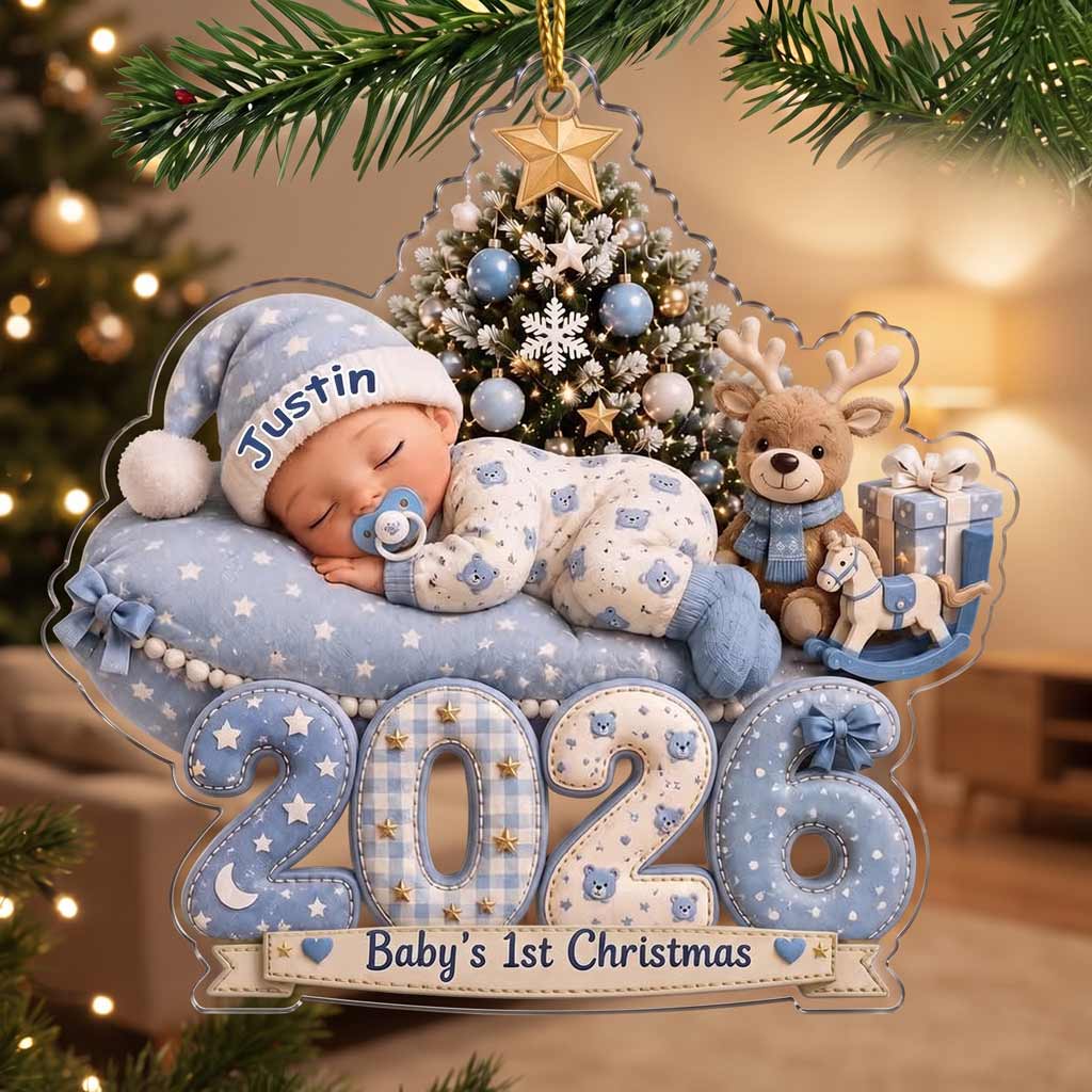 Baby's First Christmas 2026 Teddy Bear Custom Name Newborn Christmas Keepsake Acrylic Christmas Ornament