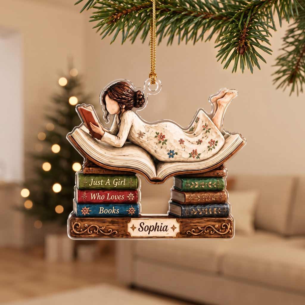 Just A Girl Who Loves Books Custom Name Book Lover Reader Acrylic Ornament