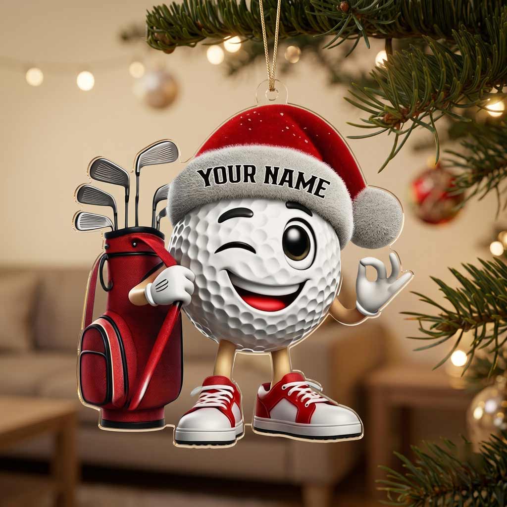 Winking Santa Golf Ball With Golf Clubs Custom Golf Lover for Golfer Acrylic Ornament