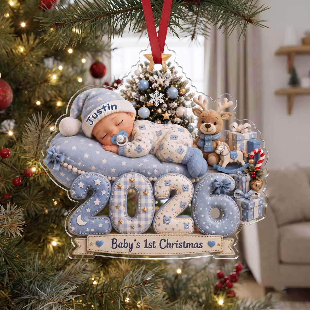 Baby's First Christmas 2026 Teddy Bear Custom Name Newborn Christmas Keepsake Acrylic Christmas Ornament