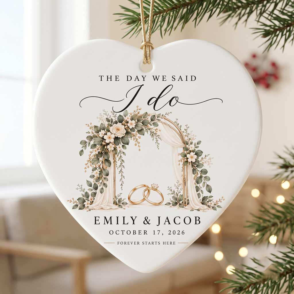 The Day We Said I Do Wedding Arch Custom Name Date Wedding Couple Keepsake Heart Ceramic Ornament