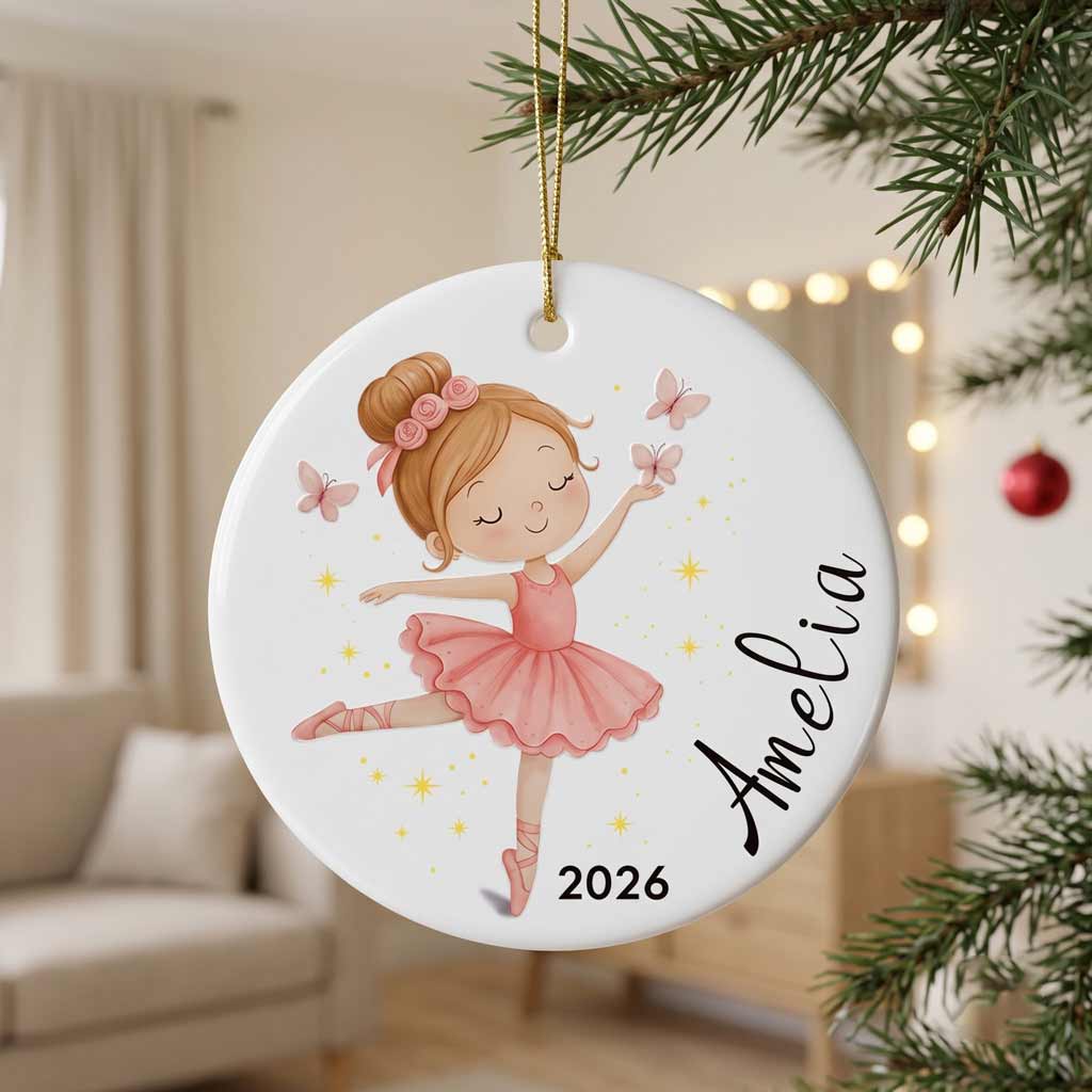 Ballerina Girl Custom Ballet Dancer Round Ceramic Ornament