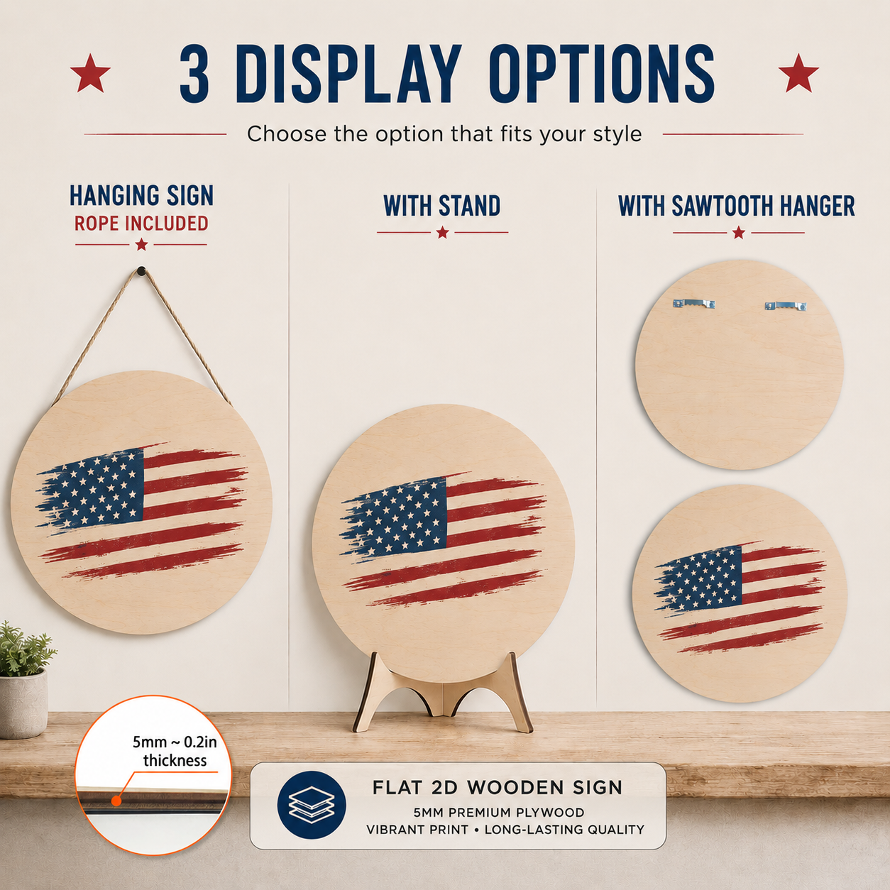 USA 250th Anniversary Wooden Sign
