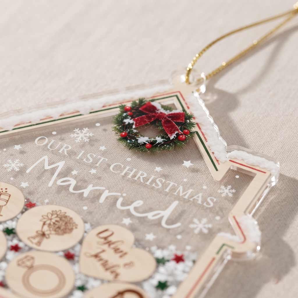 Our First Christmas Married Custom Name Date Wedding Keepsake House Acrylic Christmas Ornament