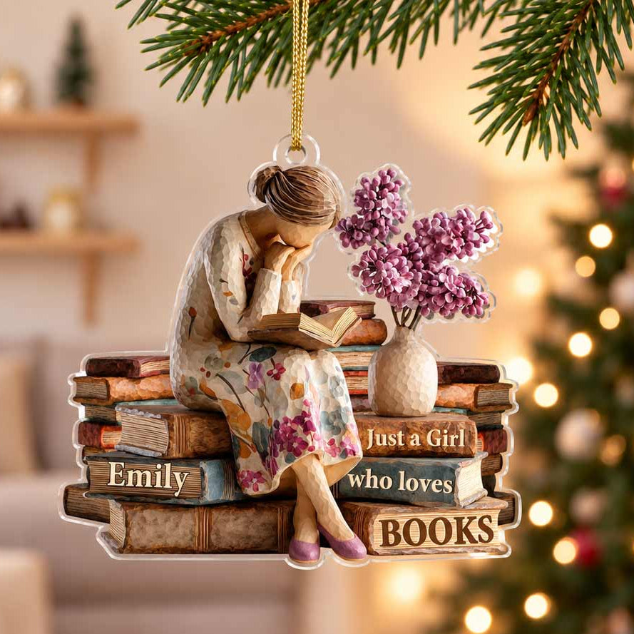 Just A Girl Who Loves Books Custom Name Female Reader Book Lover Acrylic Ornament