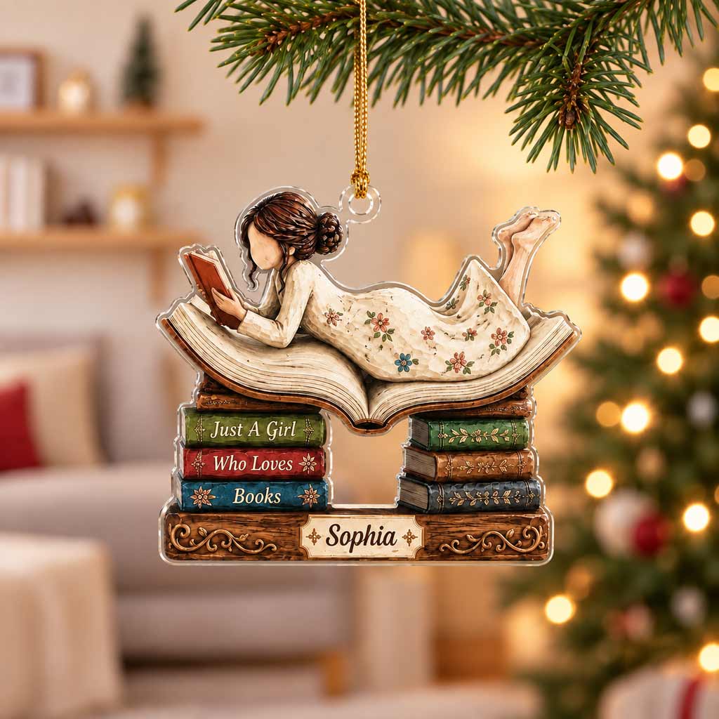 Just A Girl Who Loves Books Custom Name Book Lover Reader Acrylic Ornament