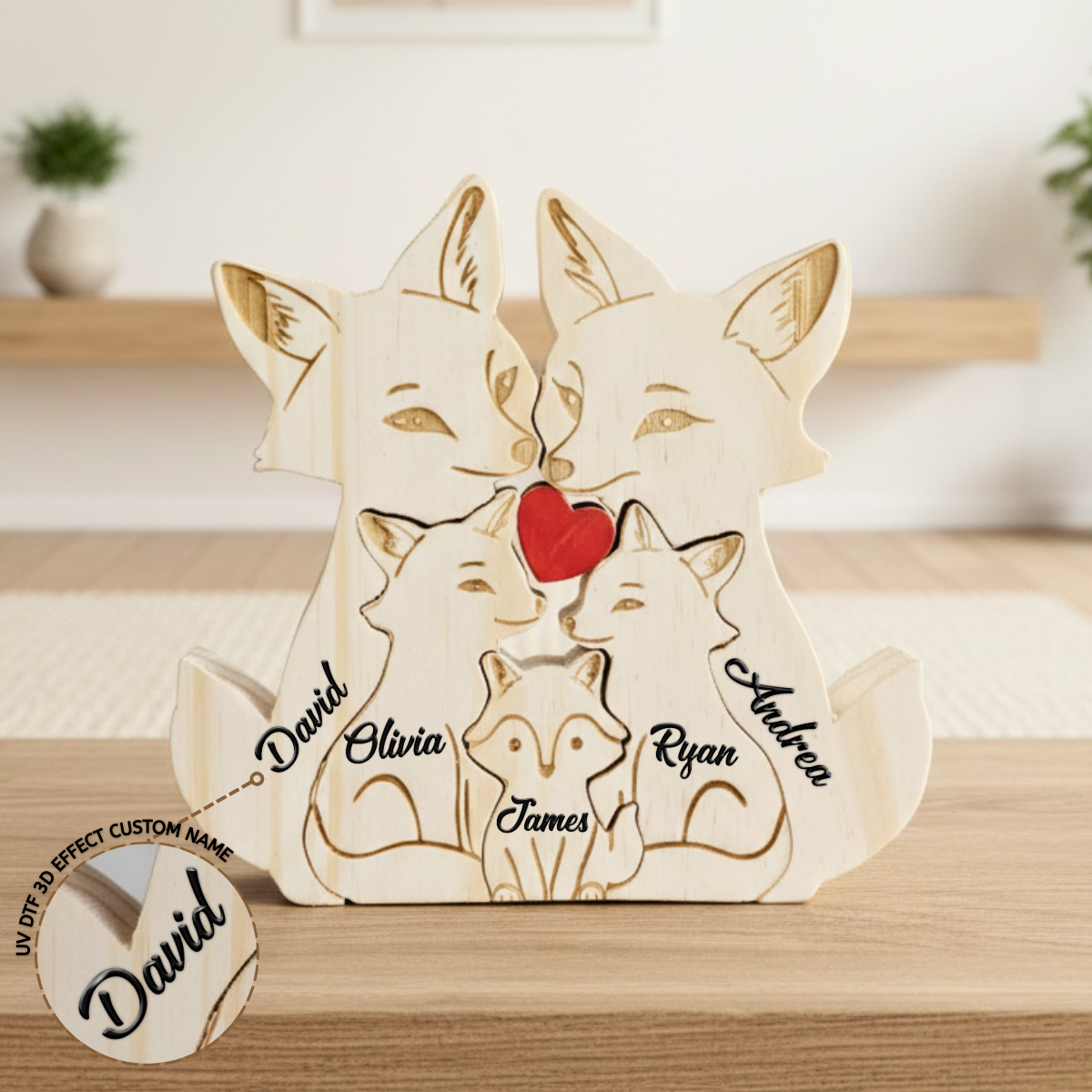 Personalized Fox 5 Pieces Family Edition Custom Wooden Puzzle