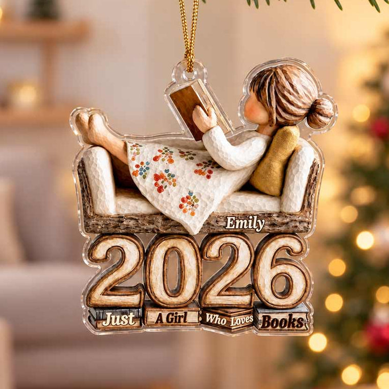 Just A Girl Who Loves Books 2026 Custom Name Reader Book Lover Acrylic Ornament