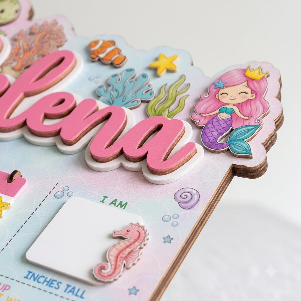 Personalized Cute Underwater Princess First & Last Day School Sign, Reusable Dry Erase Board, Back to School Sign
