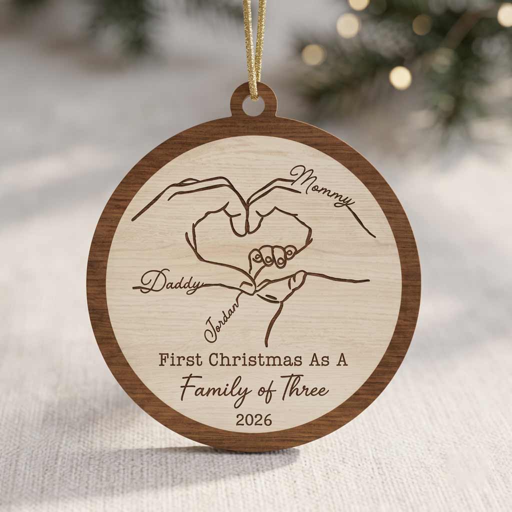 First Christmas As A Family of Three Four Five Custom Names 2026 Family Keepsake Wooden Christmas Ornament