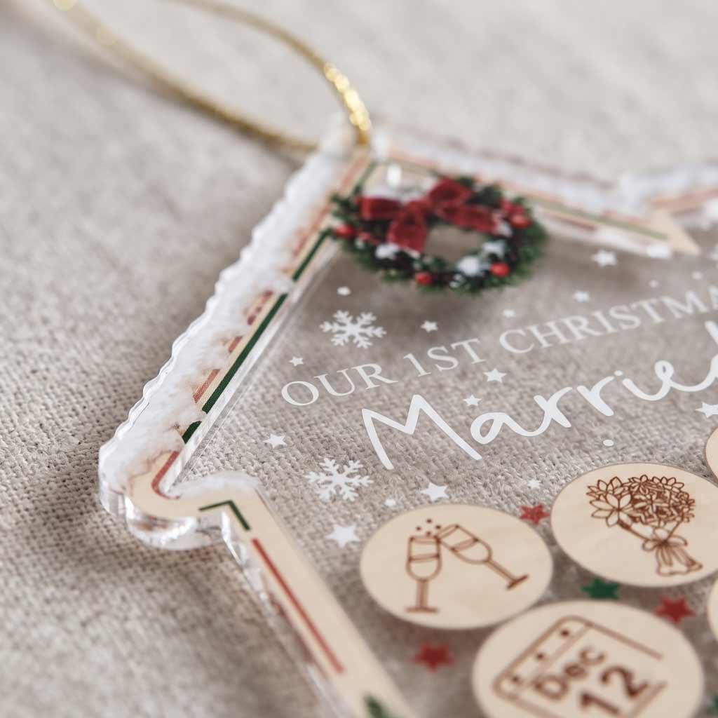 Our First Christmas Married Custom Name Date Wedding Keepsake House Acrylic Christmas Ornament