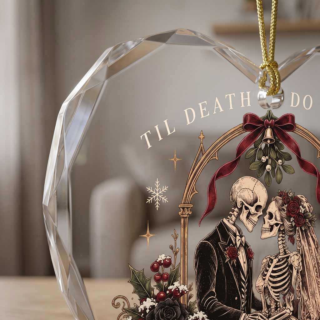 Til Death Do Us Part Skeleton Bride Groom Custom Gothic Wedding Couple Heart Glass Ornament