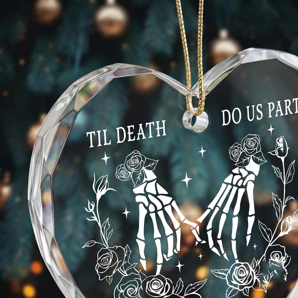 Til Death Do Us Part Skeleton Hands Roses Custom Name Date Gothic Couple Wedding Gift Heart Glass Ornament