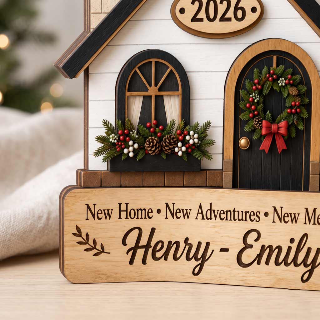 New Home New Adventures New Memories 2026 Custom Name New Home Wooden Christmas Ornament