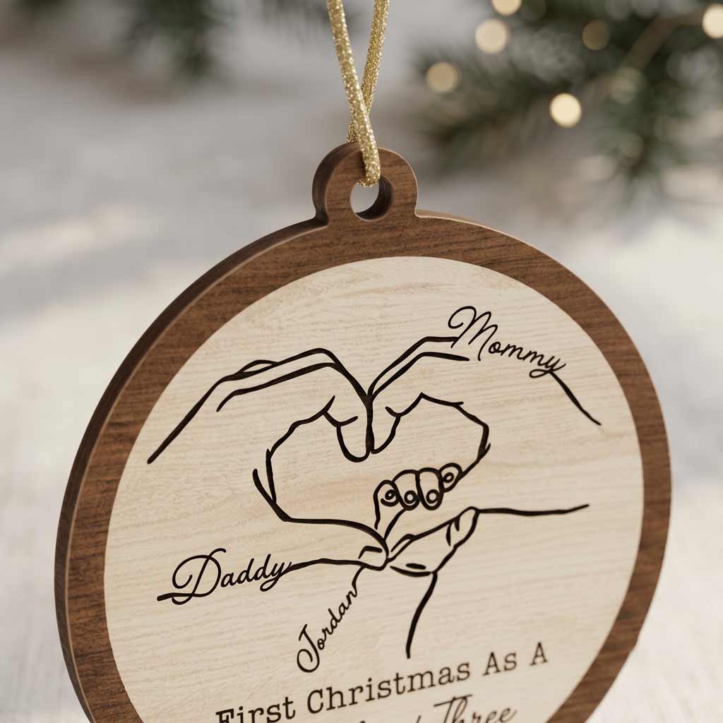 First Christmas As A Family of Three Four Five Custom Names 2026 Family Keepsake Wooden Christmas Ornament