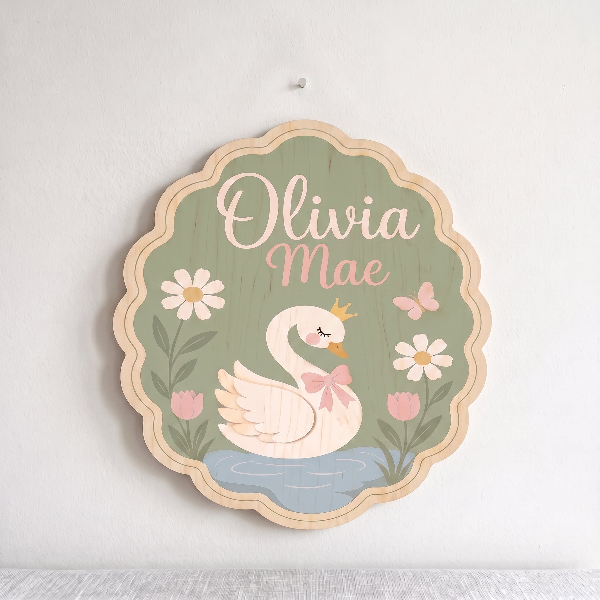 Personalized Swan Nursery Name Wooden Sign