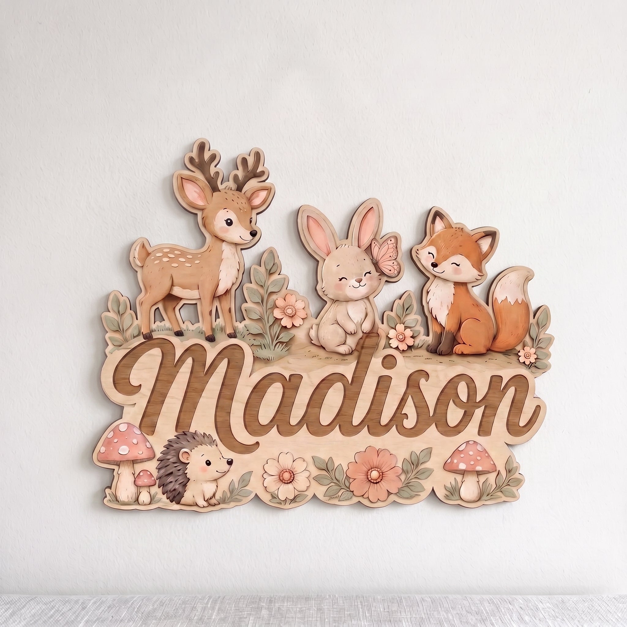 Personalized Forest Animals Nursery Name Wooden Sign