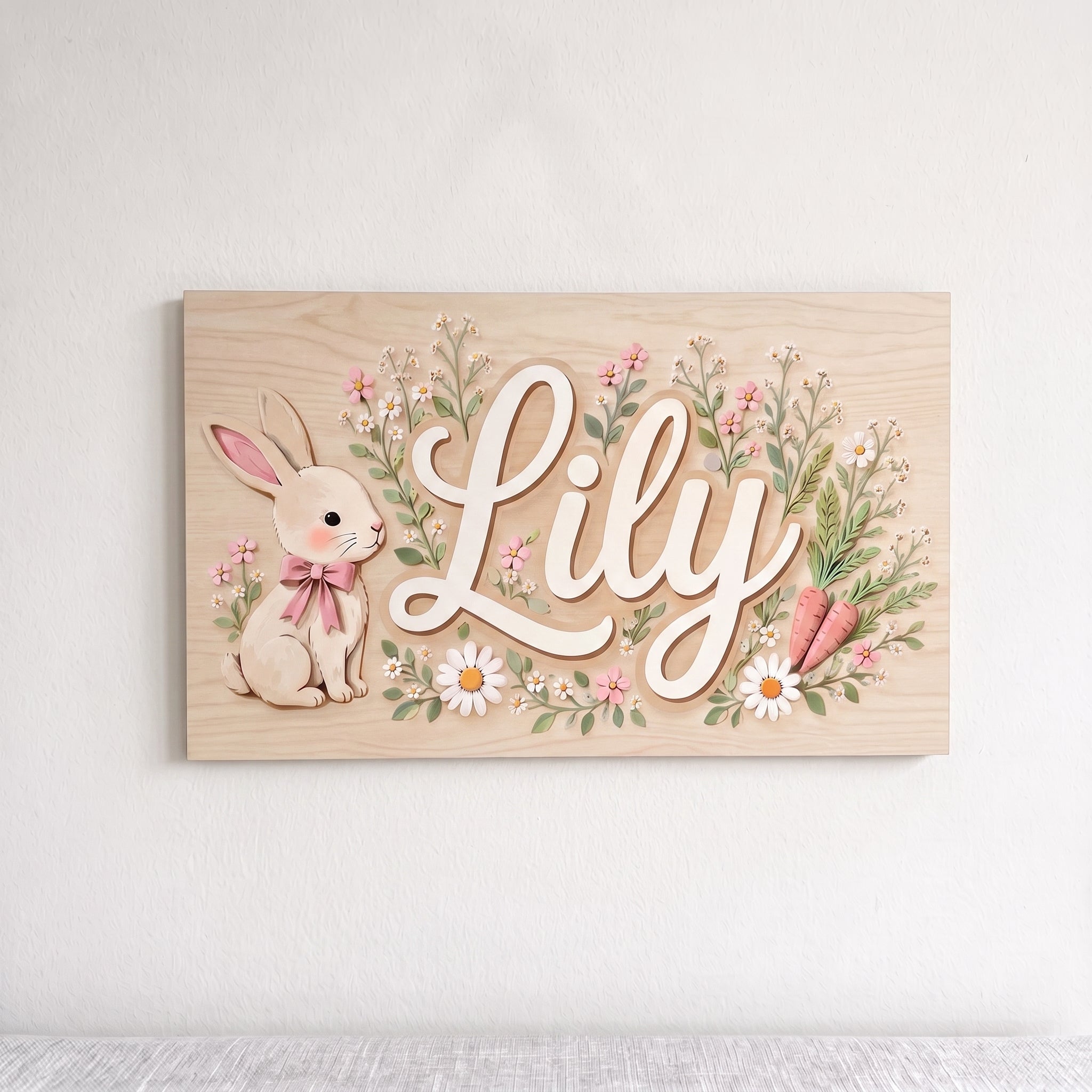Personalized Floral Bunny Name Wooden Sign