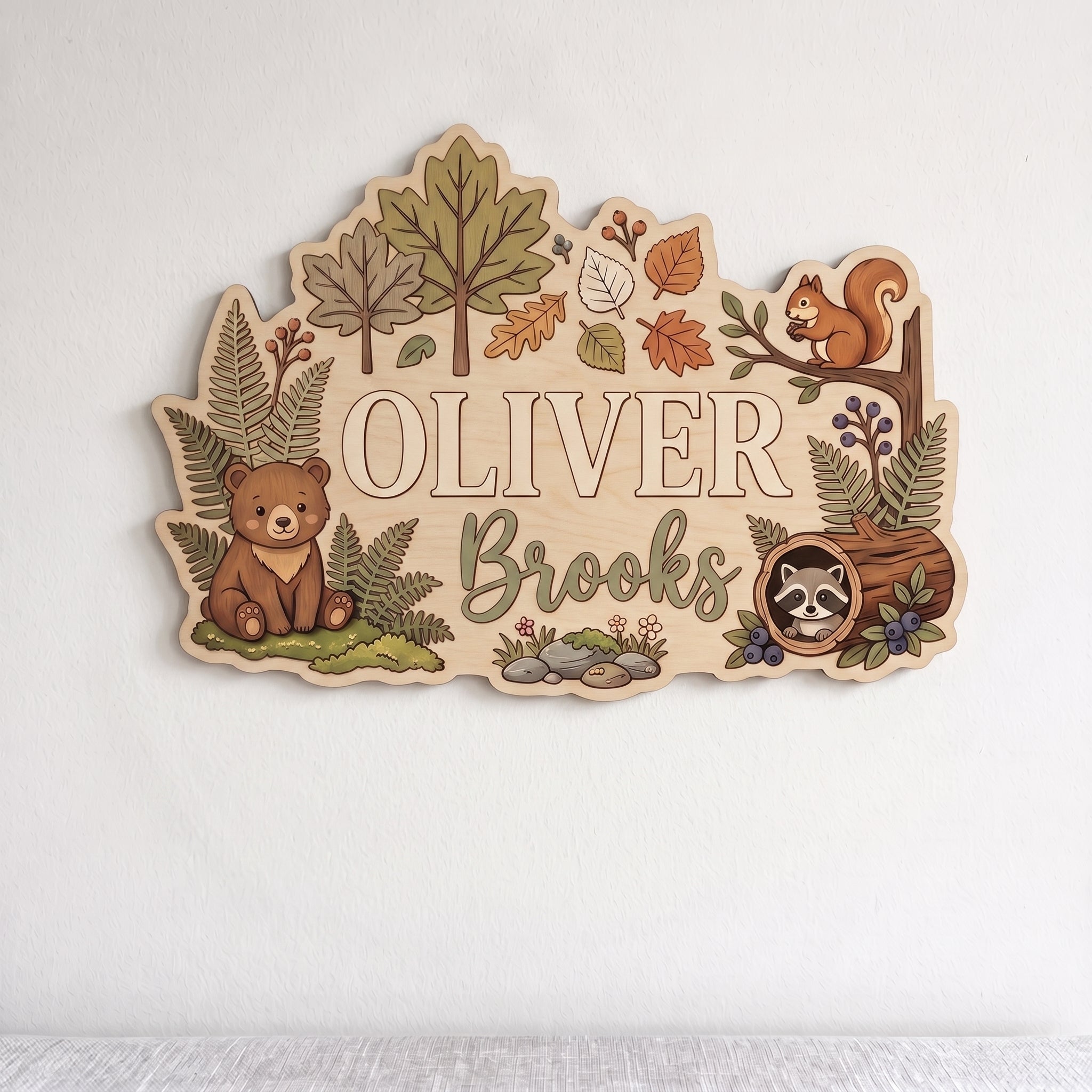 Personalized Forest Animals Baby Name Wooden Sign