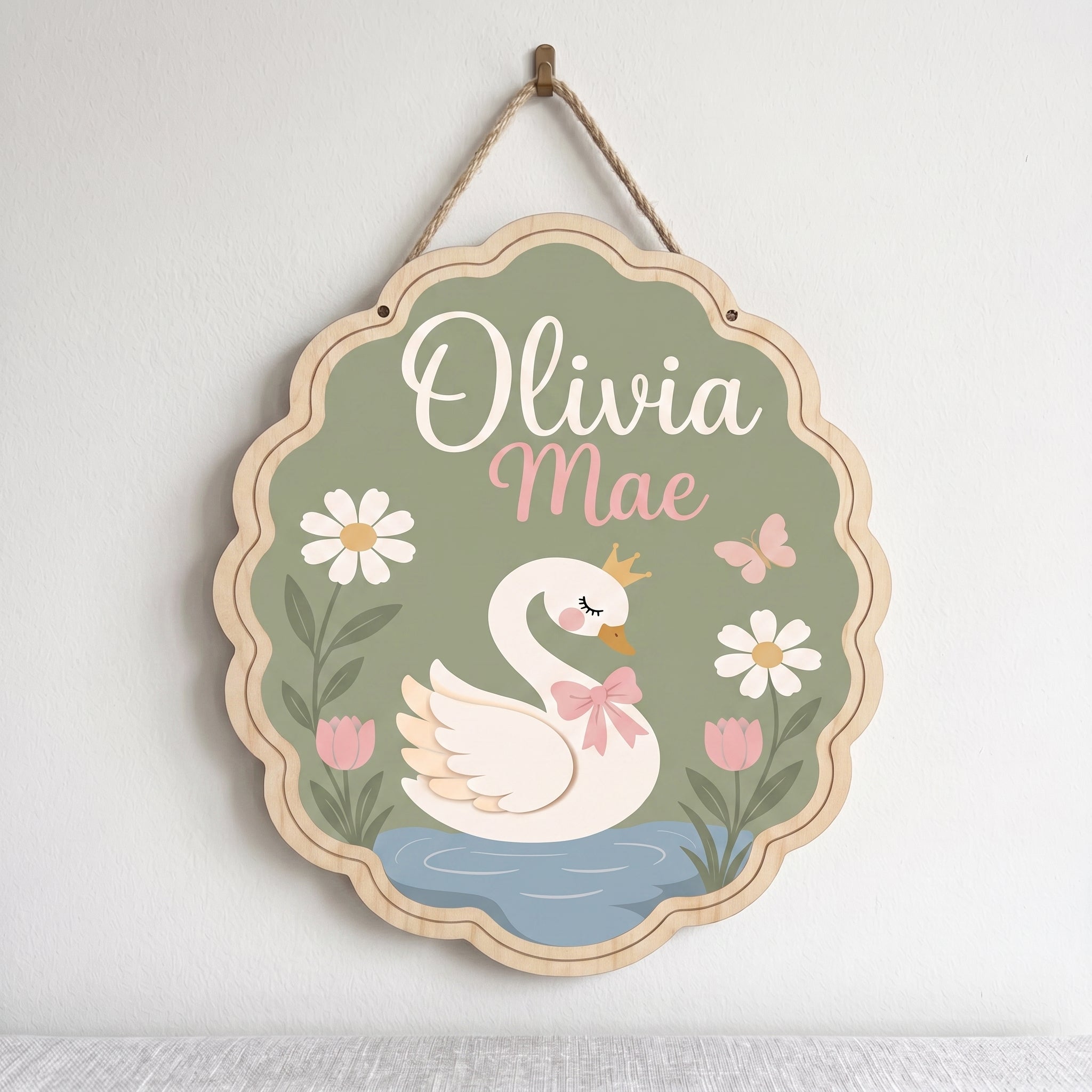 Personalized Swan Nursery Name Wooden Sign