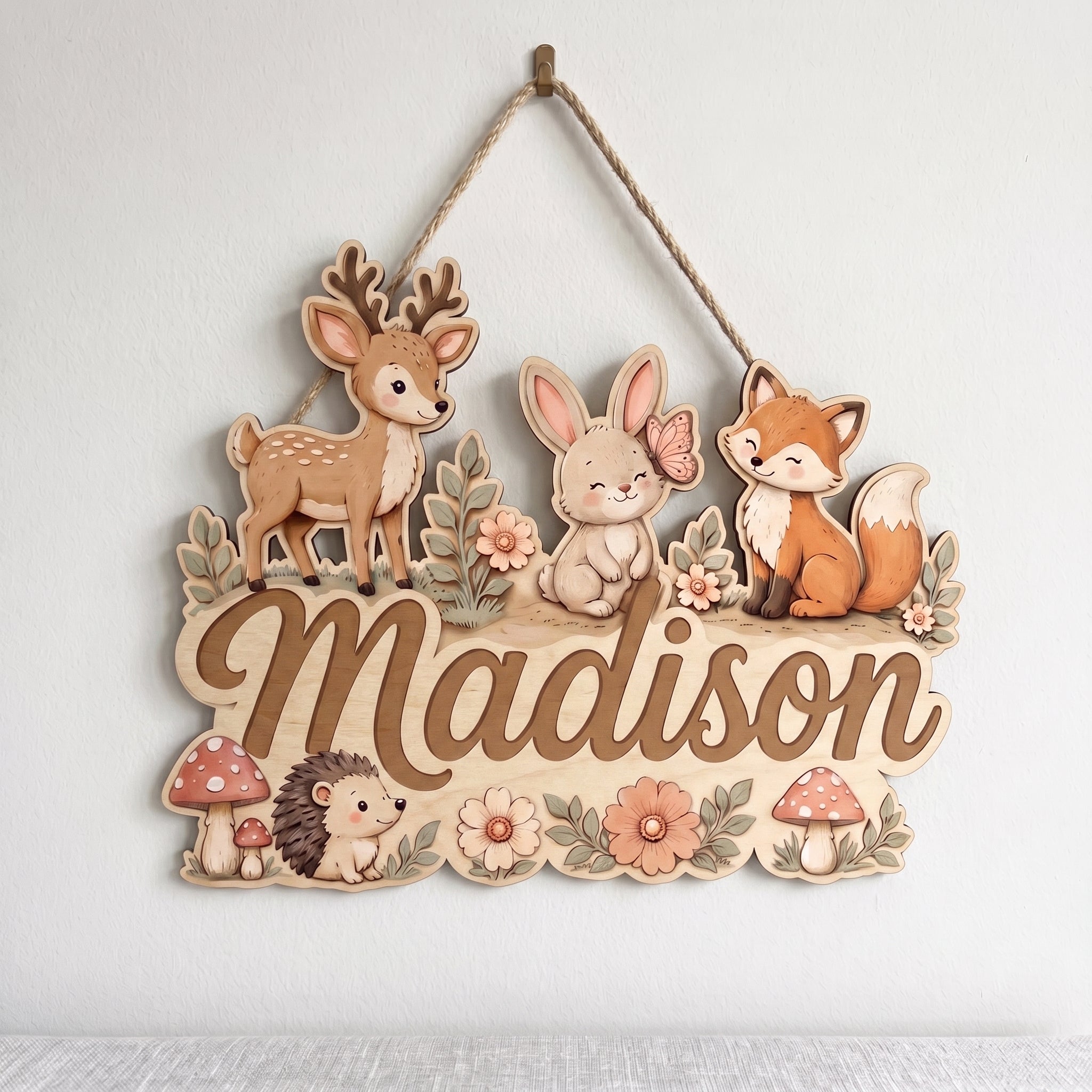 Personalized Forest Animals Nursery Name Wooden Sign