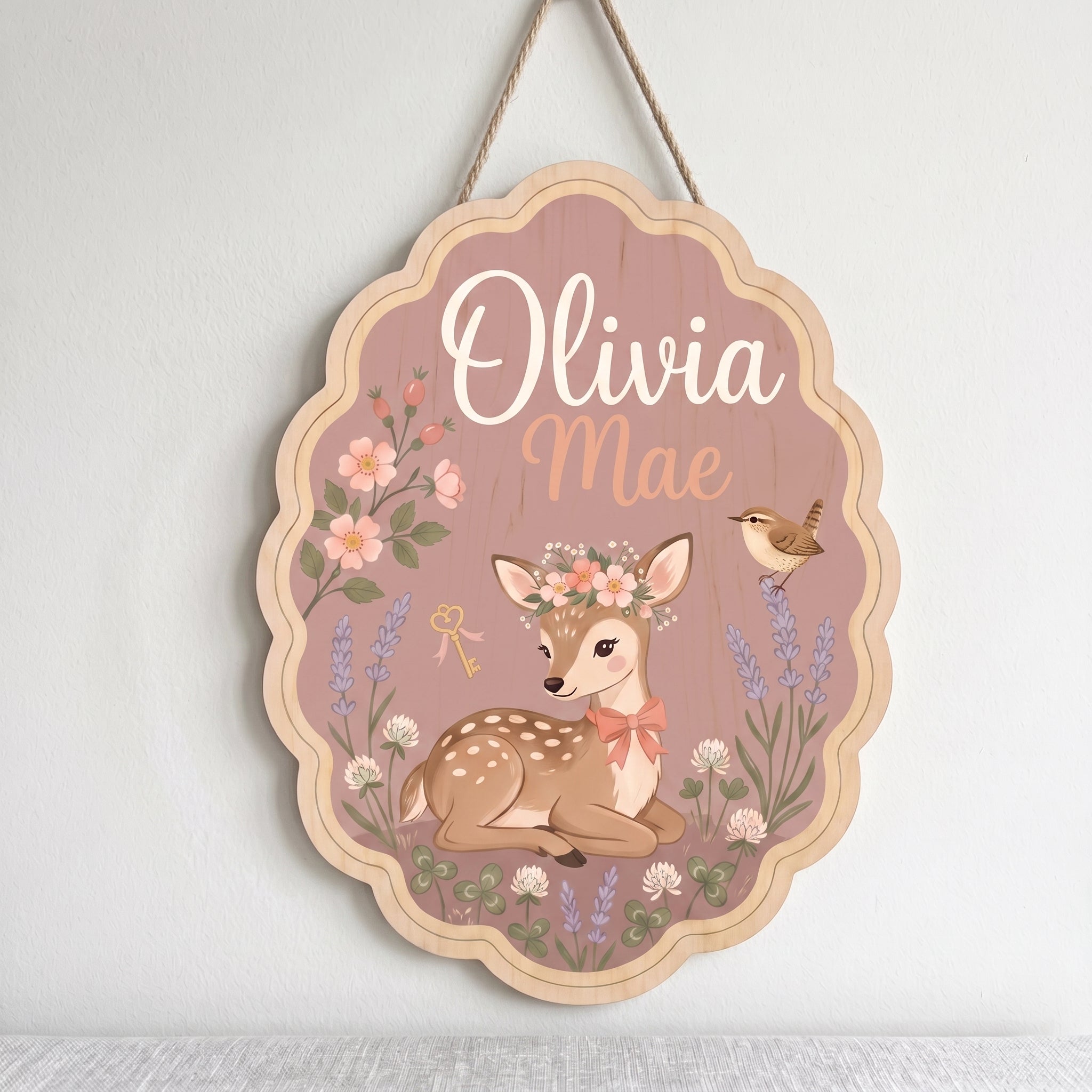 Personalized Cute Floral Deer Name Wooden Sign