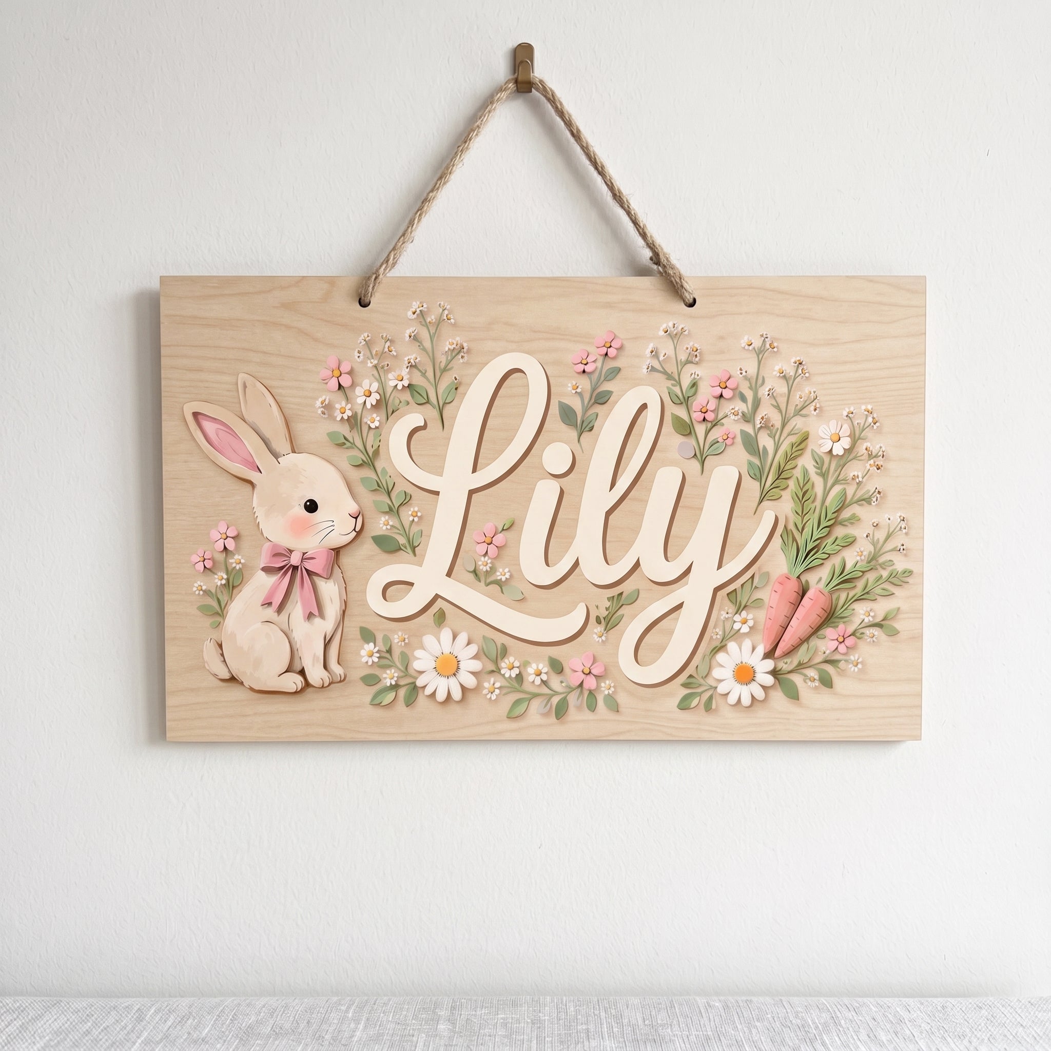 Personalized Floral Bunny Name Wooden Sign