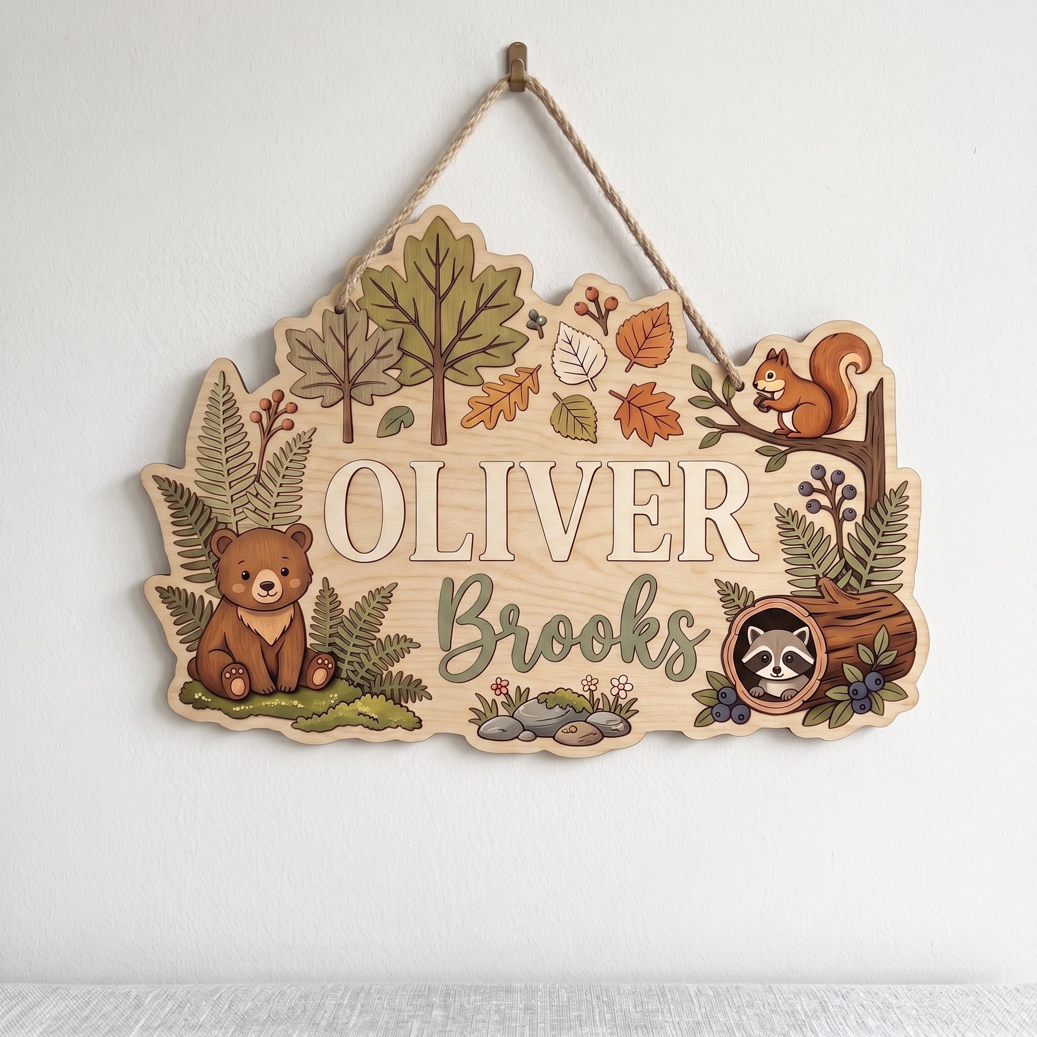 Personalized Forest Animals Baby Name Wooden Sign