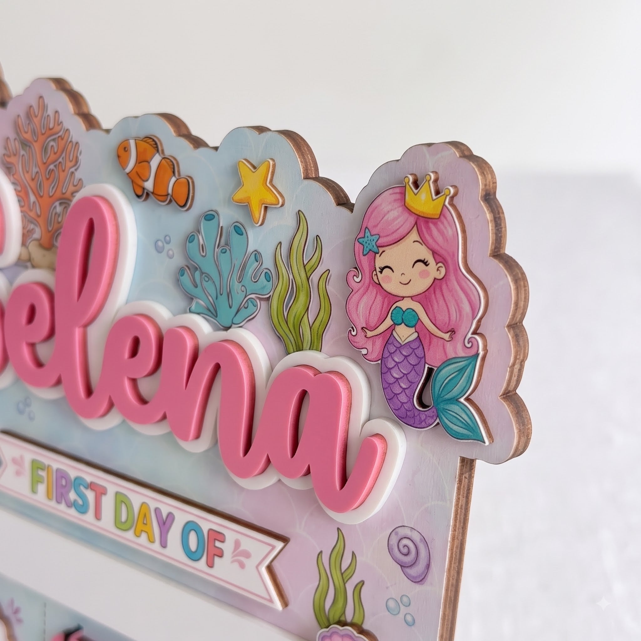 Personalized Cute Underwater Princess First & Last Day School Sign, Reusable Dry Erase Board, Back to School Sign