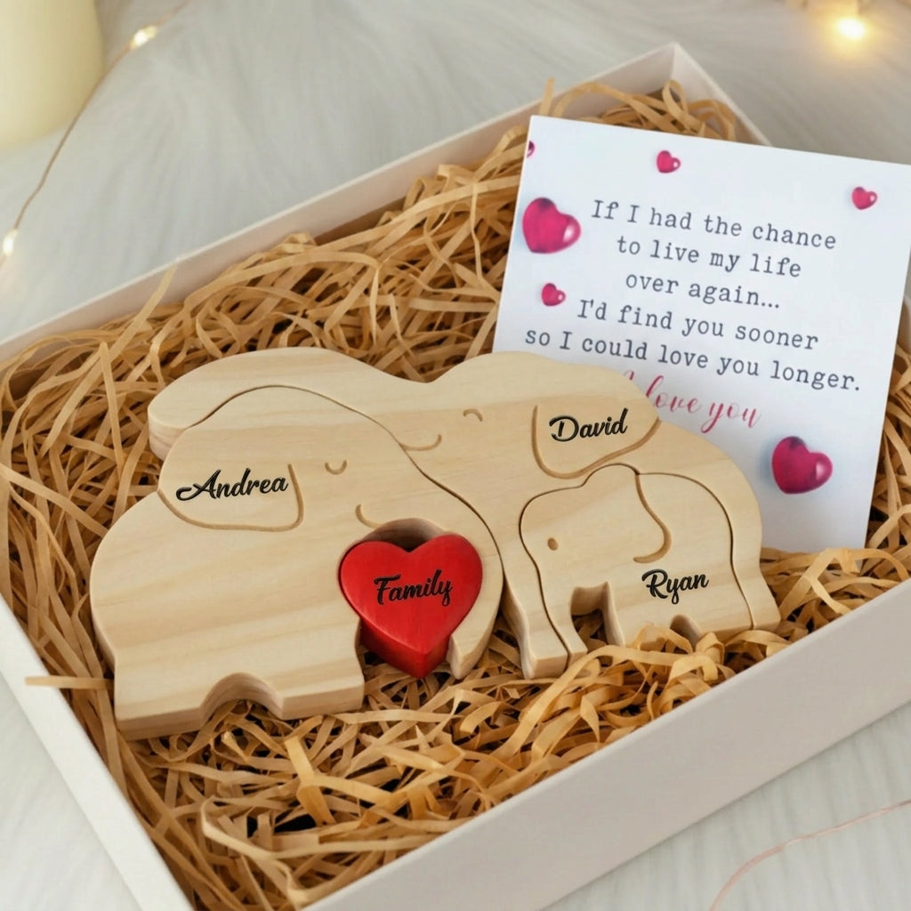 Personalized Elephant 3 Pieces Family Edition Custom Wooden Puzzle