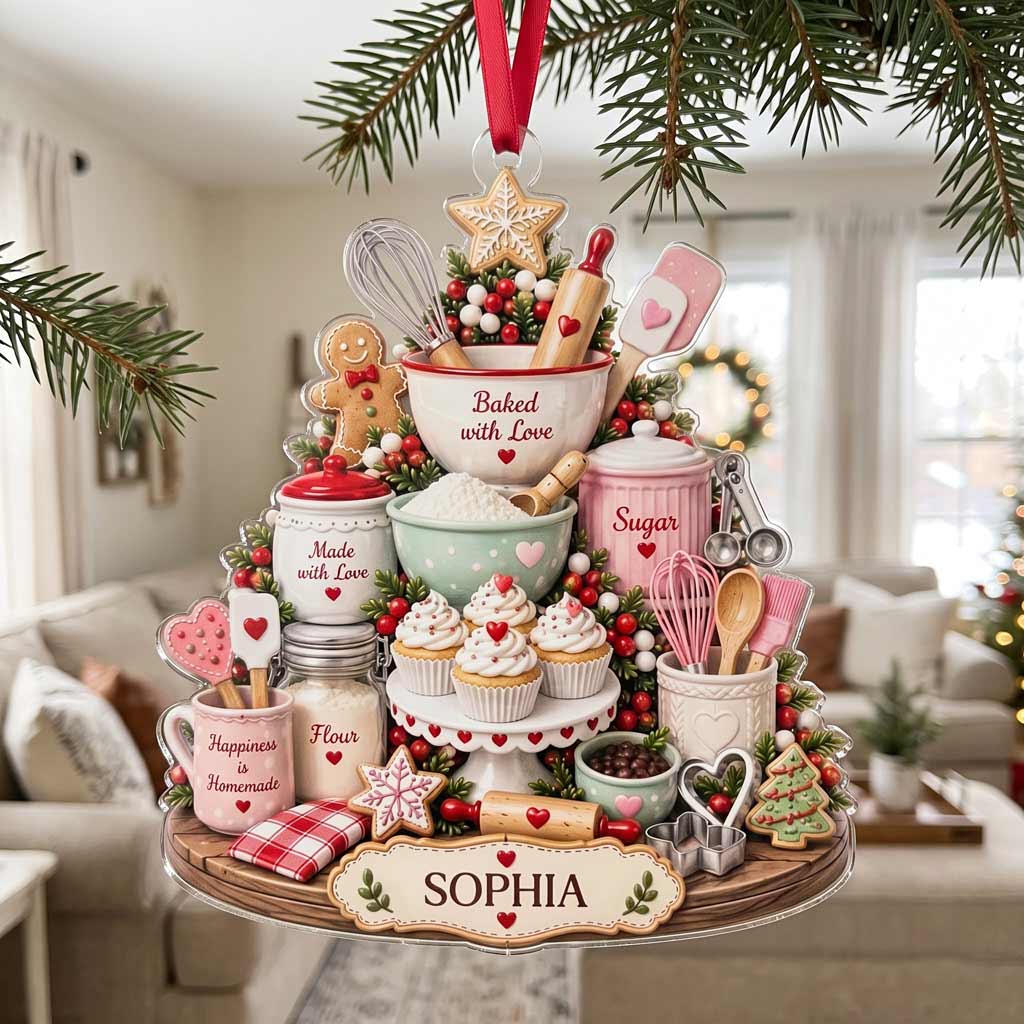 Baked With Love Christmas Baking Kitchen Custom Name Baker Gift for Mom Acrylic Christmas Ornament